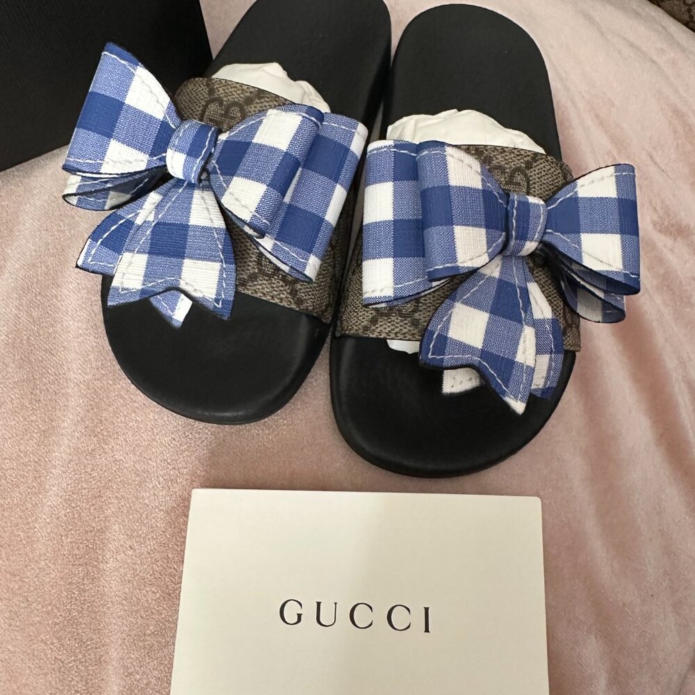 GUCCI SLIDES with GINGHAM BOW
